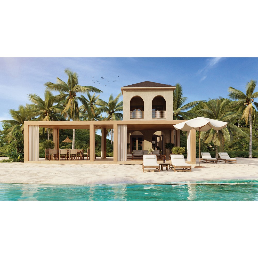 Vaterra Traditional Cream Upholstered Brown Teak Outdoor Chaise - Set of 2|