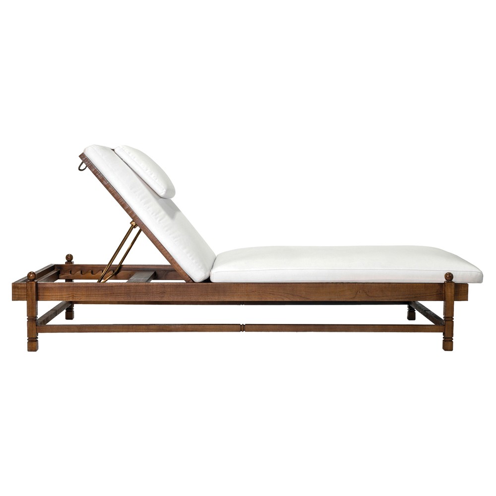 Vaterra Traditional Cream Upholstered Brown Teak Outdoor Chaise - Set of 2|