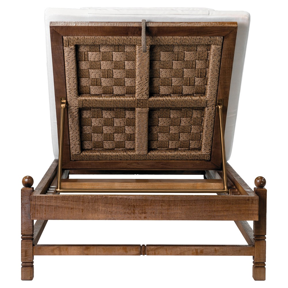 Vaterra Traditional Cream Upholstered Brown Teak Outdoor Chaise - Set of 2|