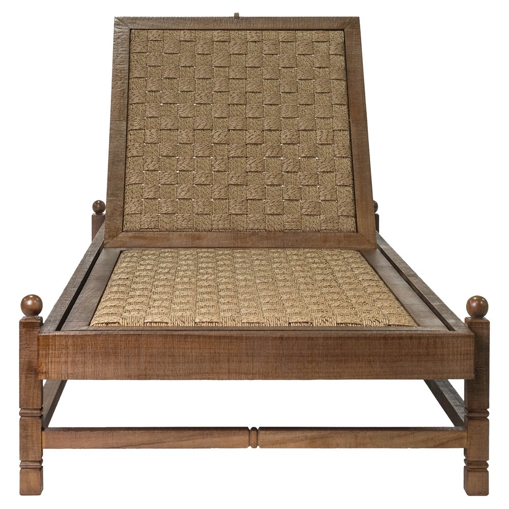 Vaterra Traditional Cream Upholstered Brown Teak Outdoor Chaise - Set of 2|