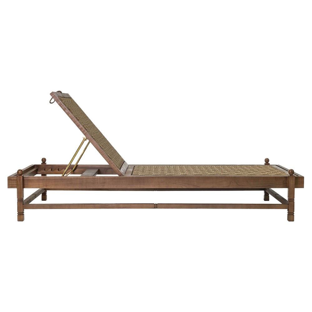 Vaterra Traditional Cream Upholstered Brown Teak Outdoor Chaise - Set of 2|