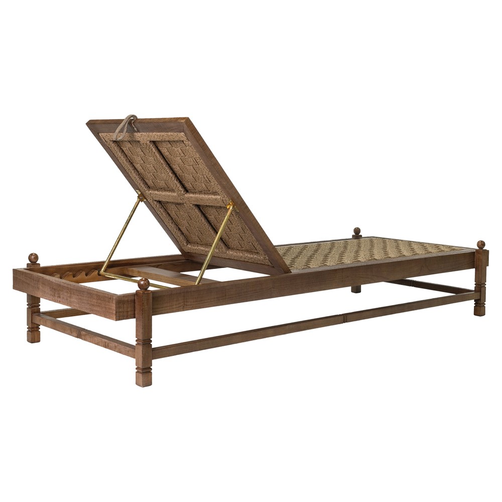 Vaterra Traditional Cream Upholstered Brown Teak Outdoor Chaise - Set of 2|