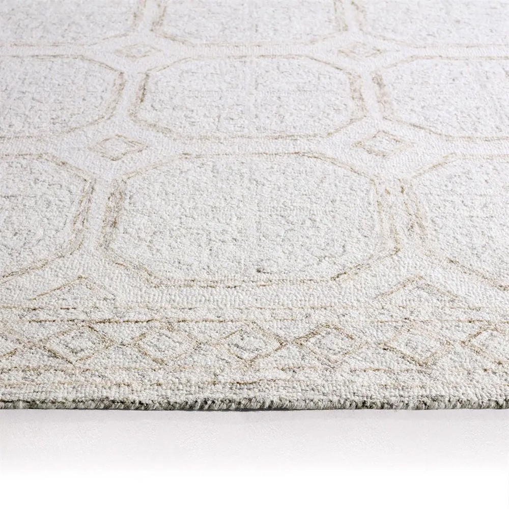 Ziya Updated Traditional White Wool Trellis Patterned Rug - 5'x8'|
