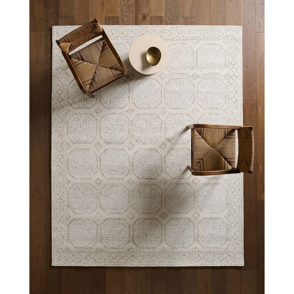Ziya Updated Traditional White Wool Trellis Patterned Rug - 5'x8'|