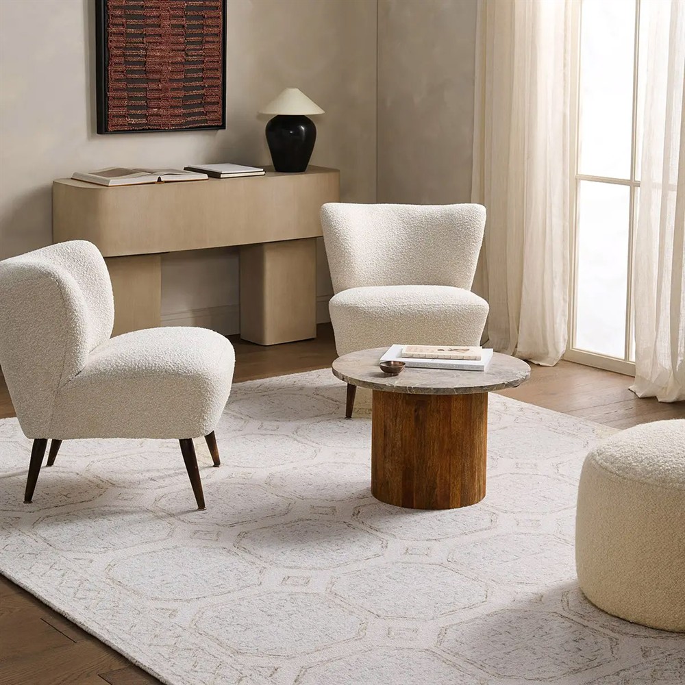 Ziya Updated Traditional White Wool Trellis Patterned Rug - 5'x8'|