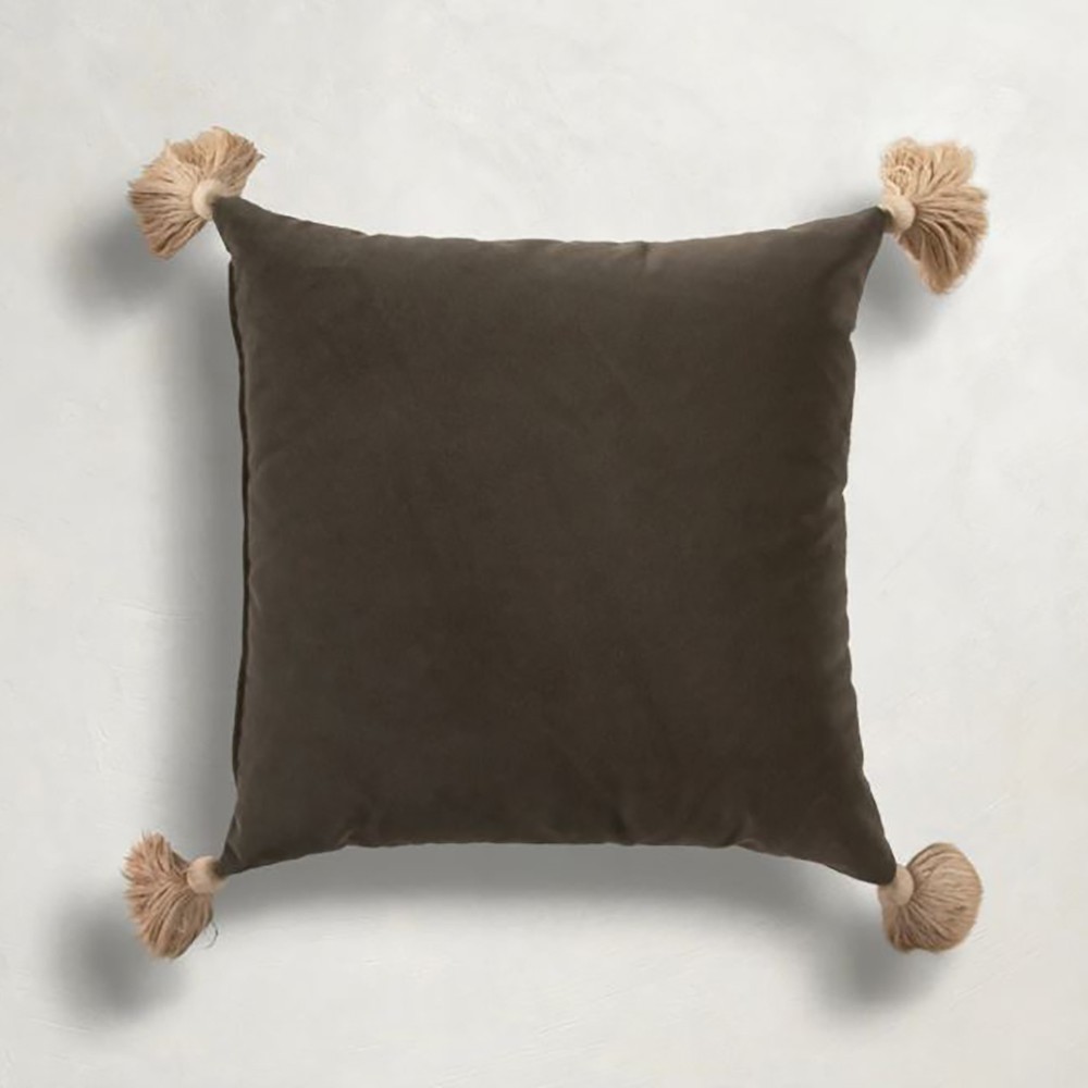Jules Modern Brown Velvet Indoor Outdoor Tassel Throw Pillow - 20x20|