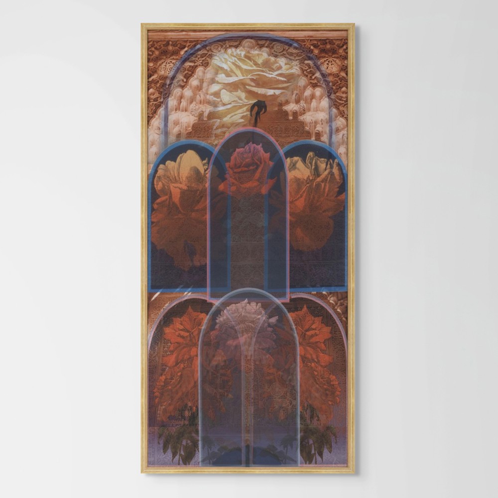 Mireille Traditional Red Rose Gold Frame Mixed Media - 24x52|