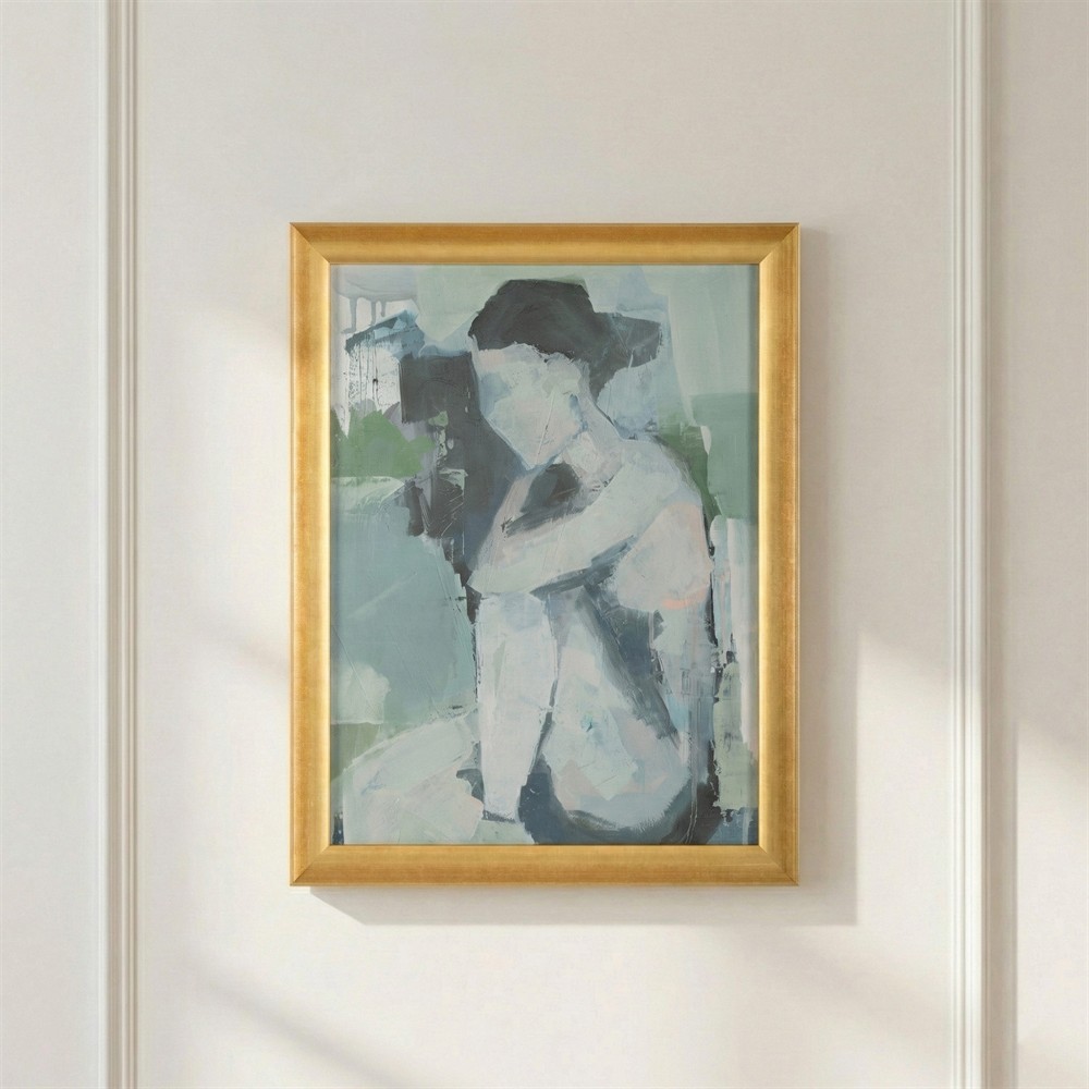 John Richard Nude in Sitting Blue Abstract Gold Frame Painting - 46x36|