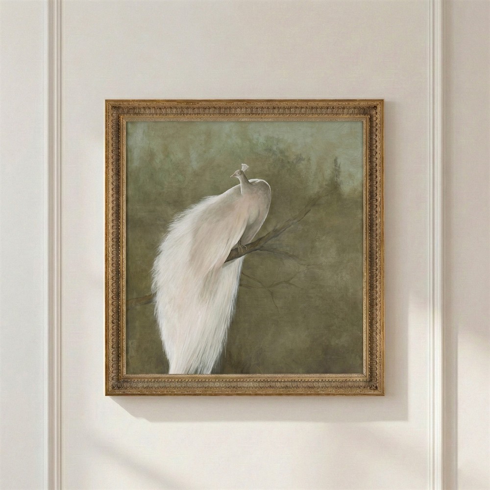 John Richard White Peacock Gold Frame Painting - 70x54|