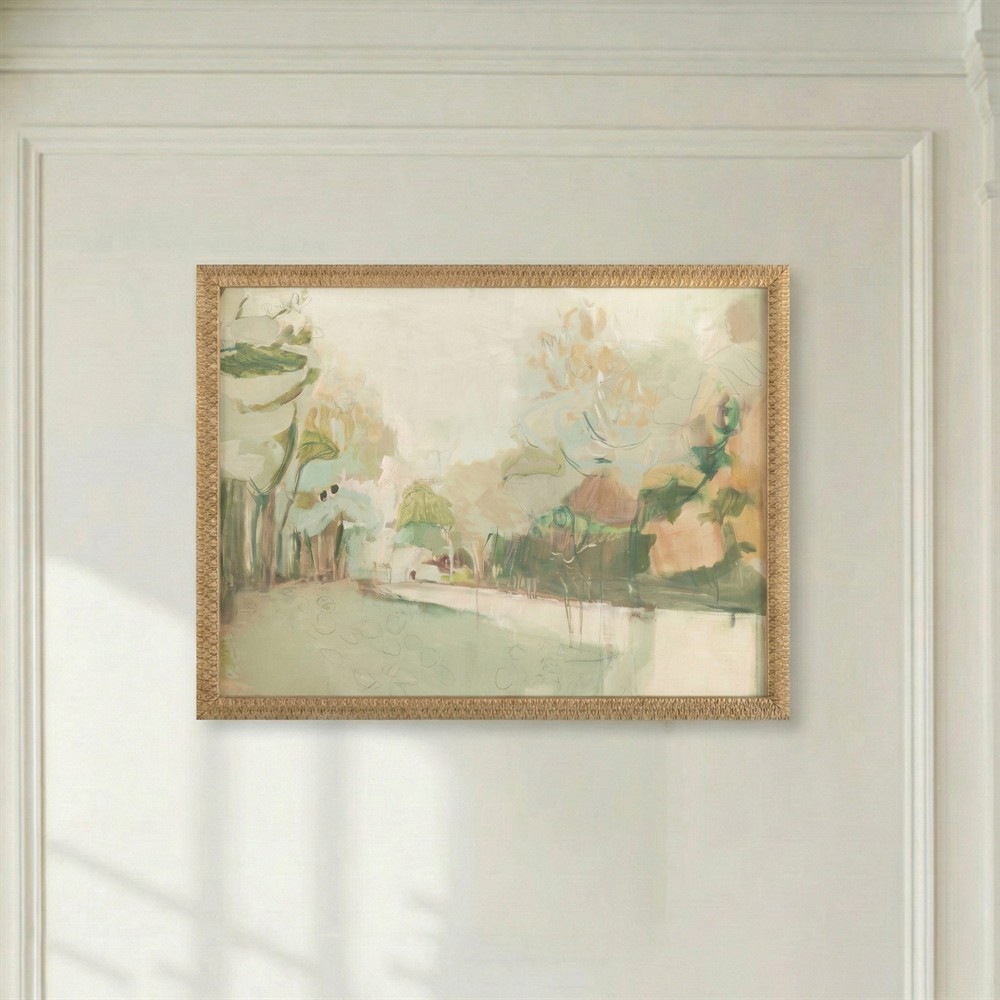 John Richard Hometown Cream Landscape Gold Frame Painting - 30x38|