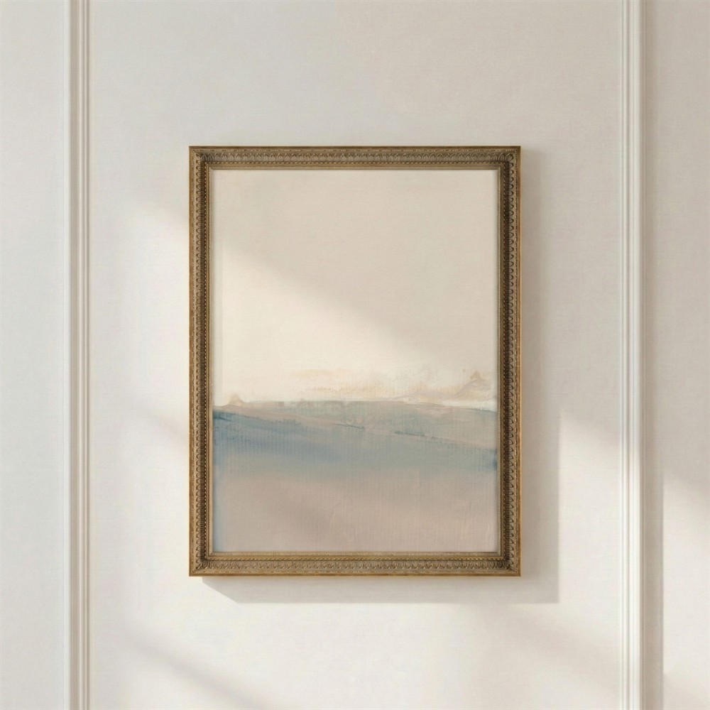 John Richard Opaque Cream Abstract Gold Frame Painting - 44x34|