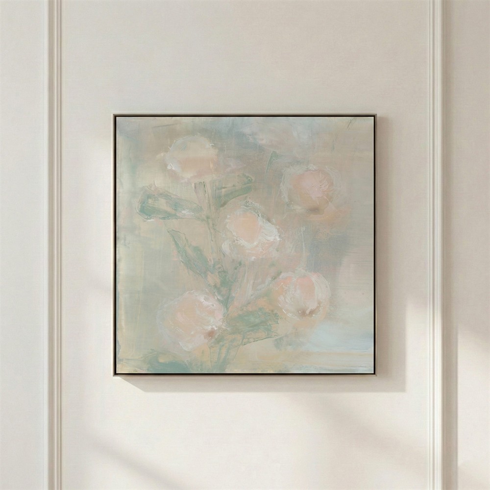 John Richard Fiori in Blush Pink Floral Silver Frame Painting - 42x42|