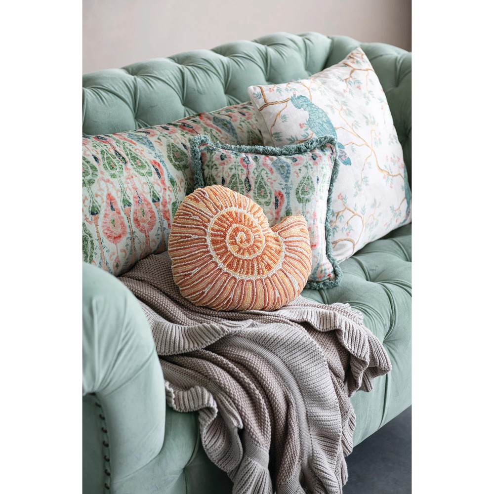 Arden Updated Traditional Cream Velvet Botanical Throw Pillow - 18x18|