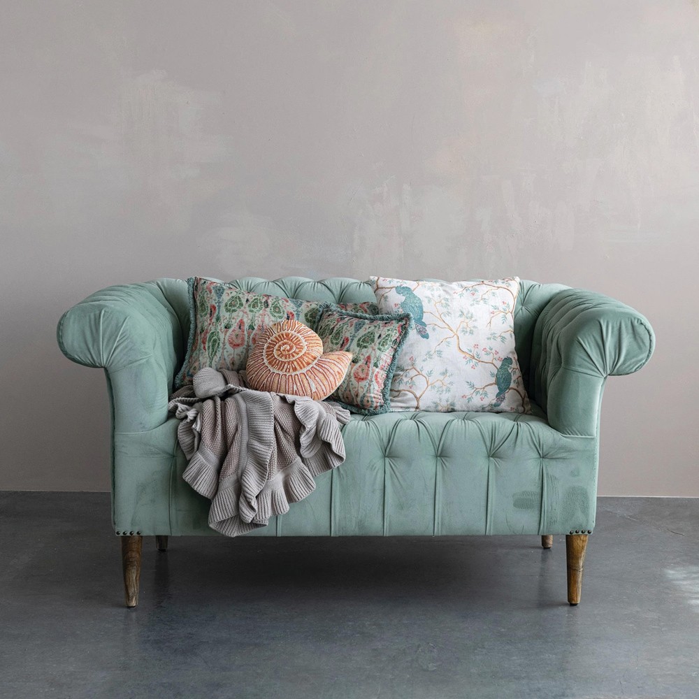 Arden Updated Traditional Cream Velvet Botanical Throw Pillow - 18x18|