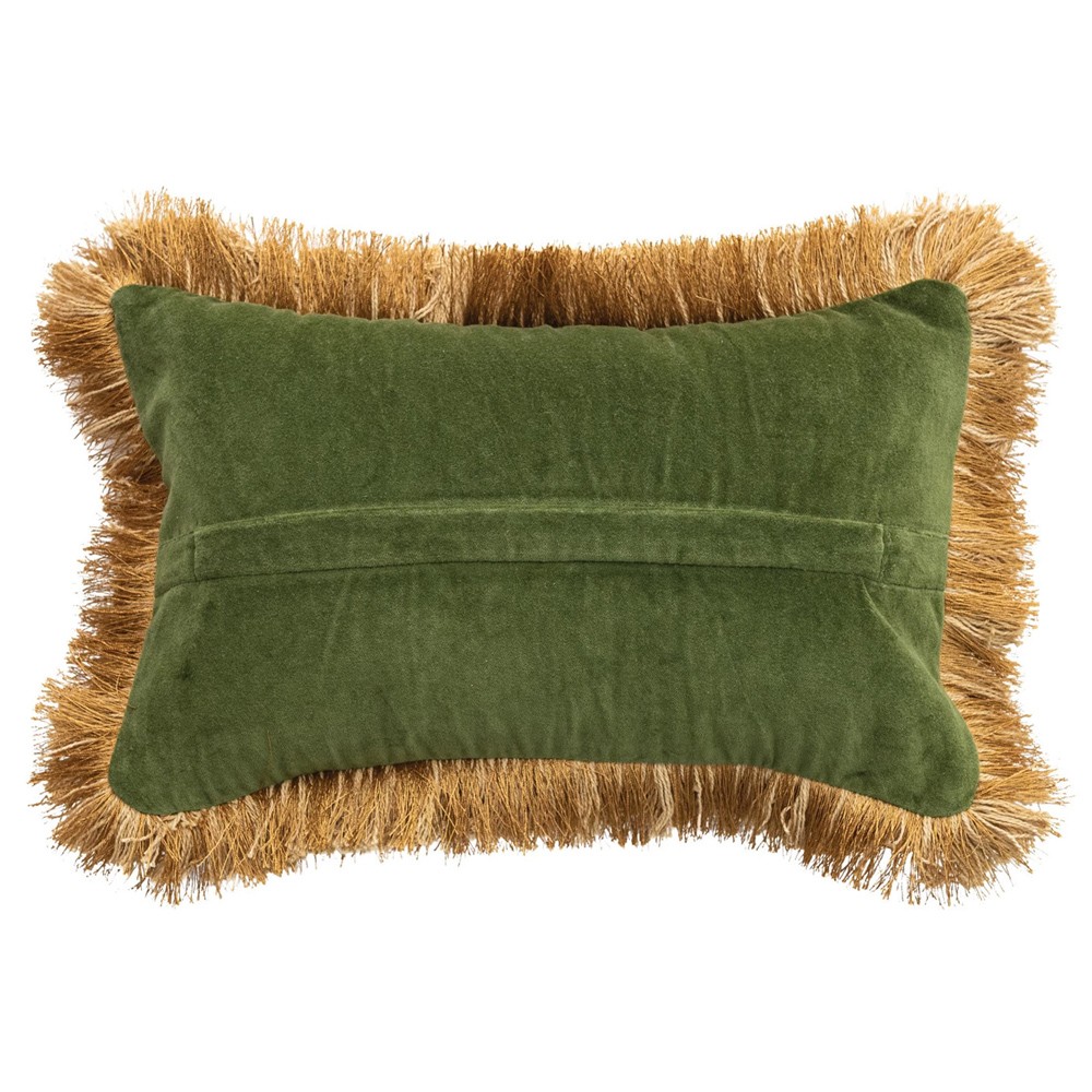 Gilla Updated Traditional Green Floral Fringe Lumbar Pillow - 10x16|