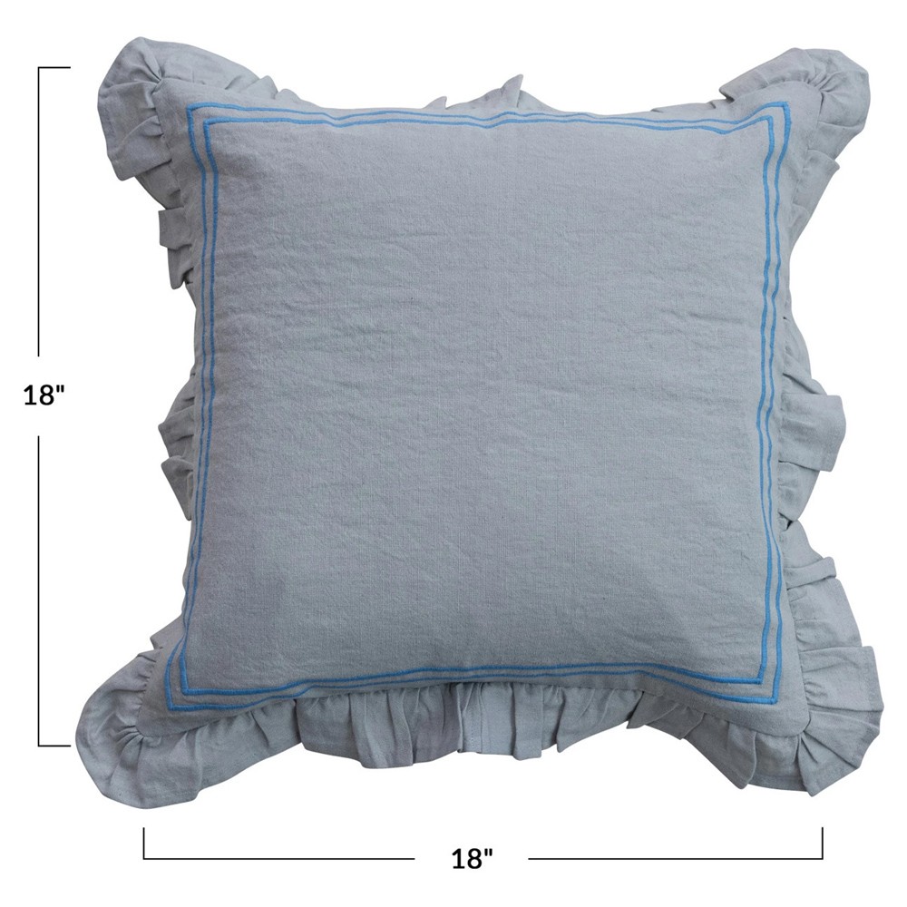 Xaria Updated Traditional Blue Embroidered Stripe Border Throw Pillow - 18x18|