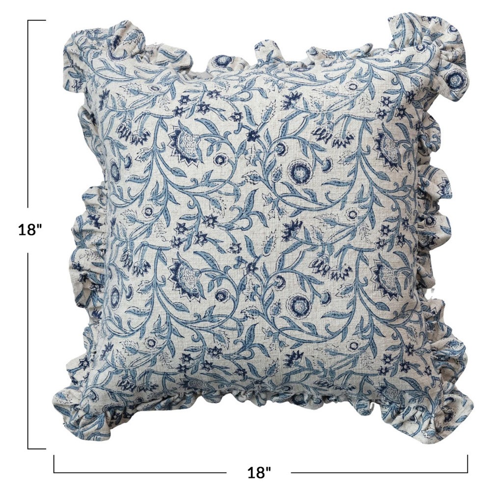 Eala Updated Traditional Blue Floral Ruffled Throw Pillow - 18x18|