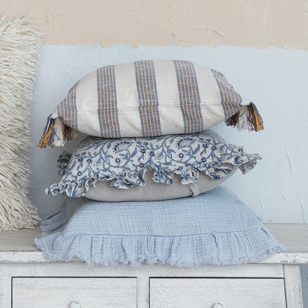 Eala Updated Traditional Blue Floral Ruffled Throw Pillow - 18x18|