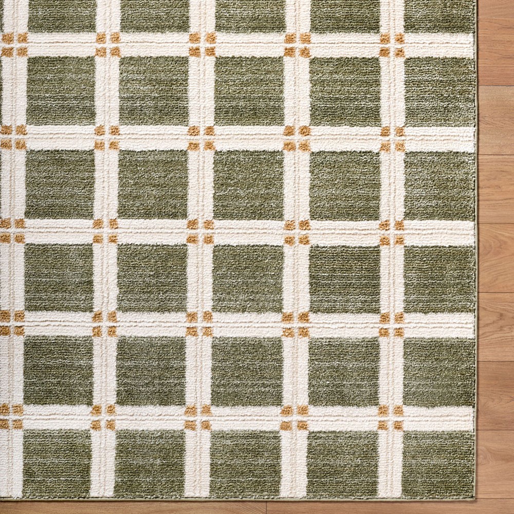 Erin Modern Classic Green Grid Patterned Rug - 5'3"x7'|