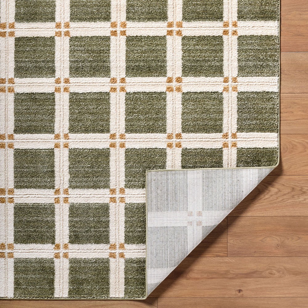Erin Modern Classic Green Grid Patterned Rug - 5'3"x7'|