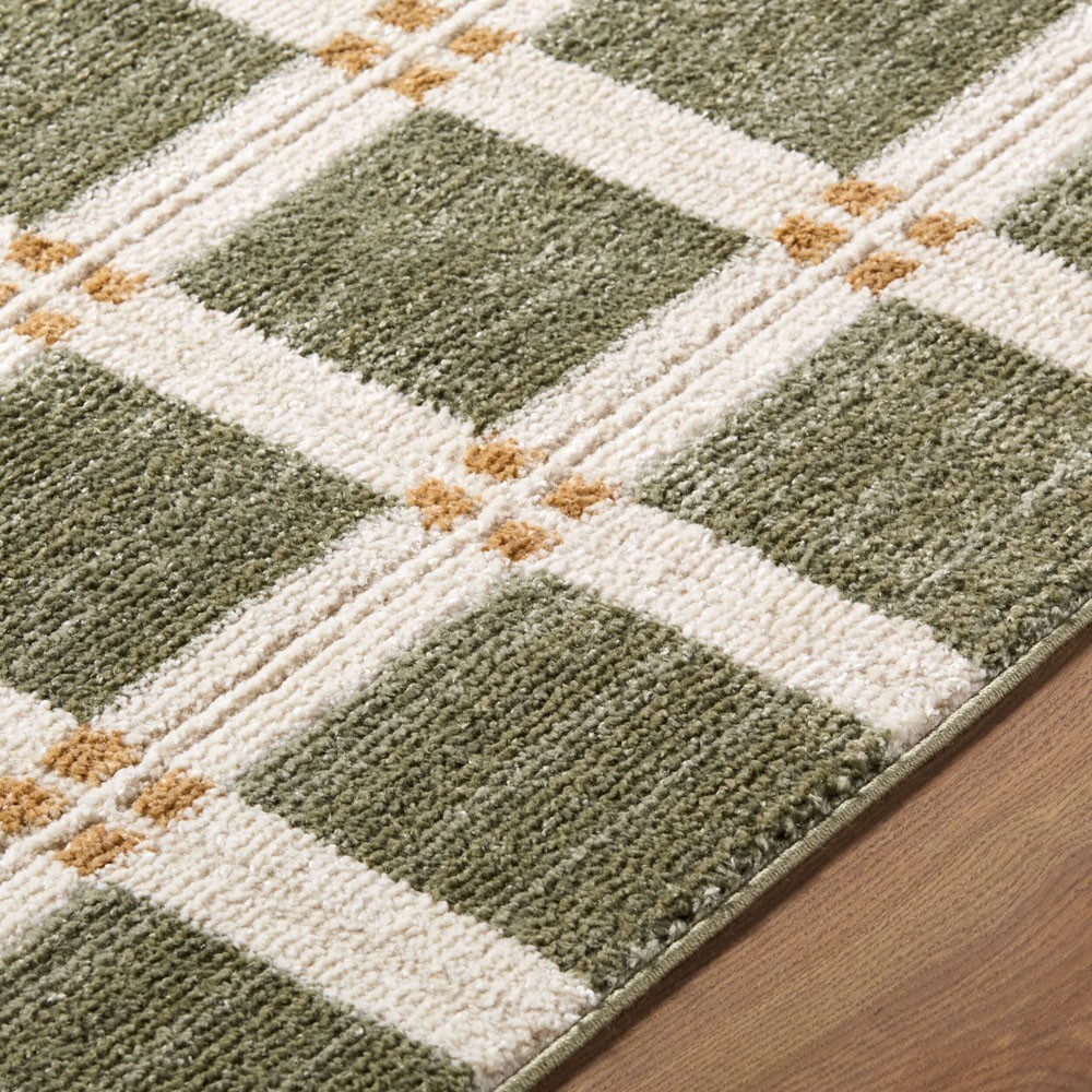 Erin Modern Classic Green Grid Patterned Rug - 5'3"x7'|