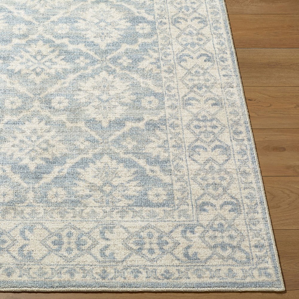 Amar Updated Traditional Light Blue Diamond Patterned Rug - 5'2"x7'|