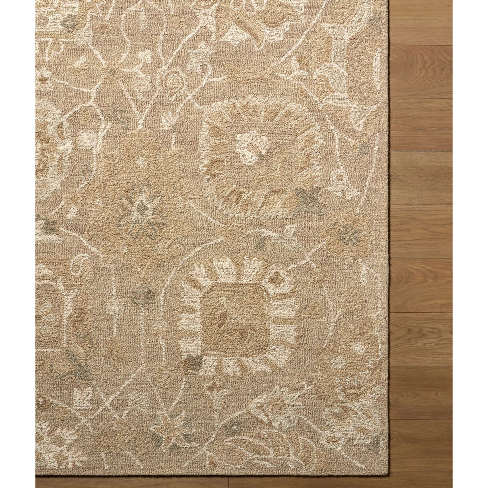 Shyna Updated Traditional Tan Wool Floral Patterned Rug - 5'x7'6"|