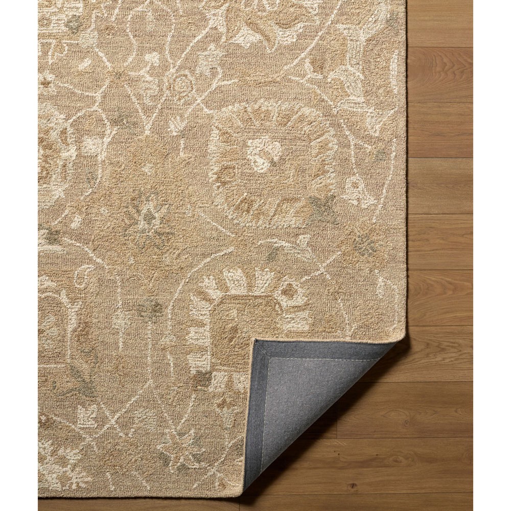 Shyna Updated Traditional Tan Wool Floral Patterned Rug - 5'x7'6"|