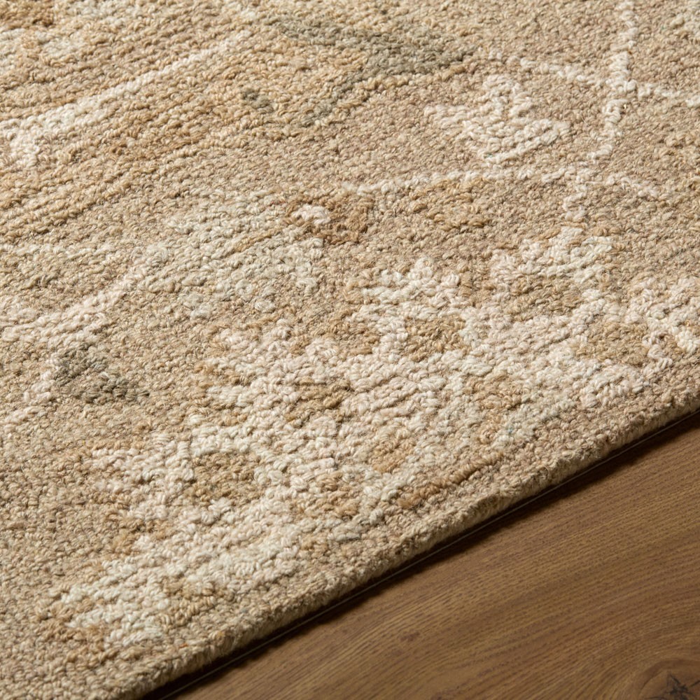 Shyna Updated Traditional Tan Wool Floral Patterned Rug - 5'x7'6"|