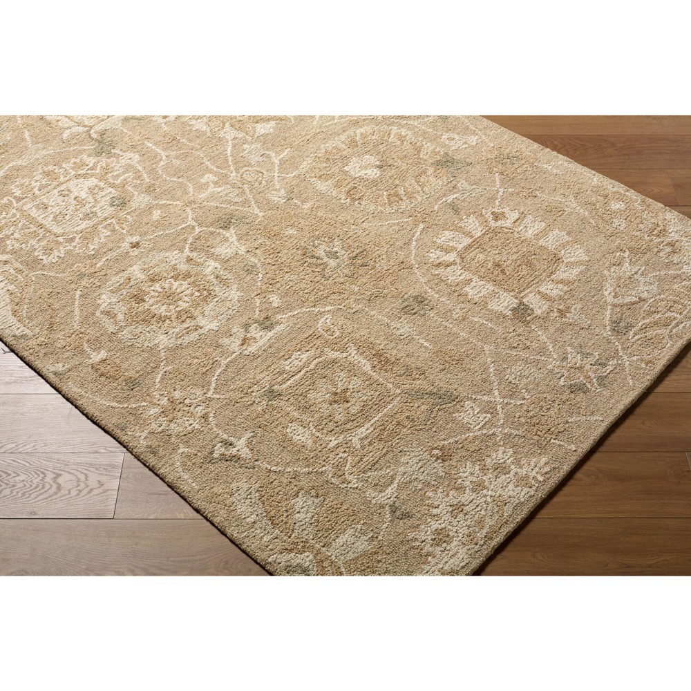Shyna Updated Traditional Tan Wool Floral Patterned Rug - 5'x7'6"|