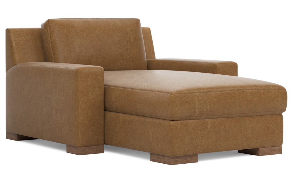 Henri Brown Sugar Leather Chaise|