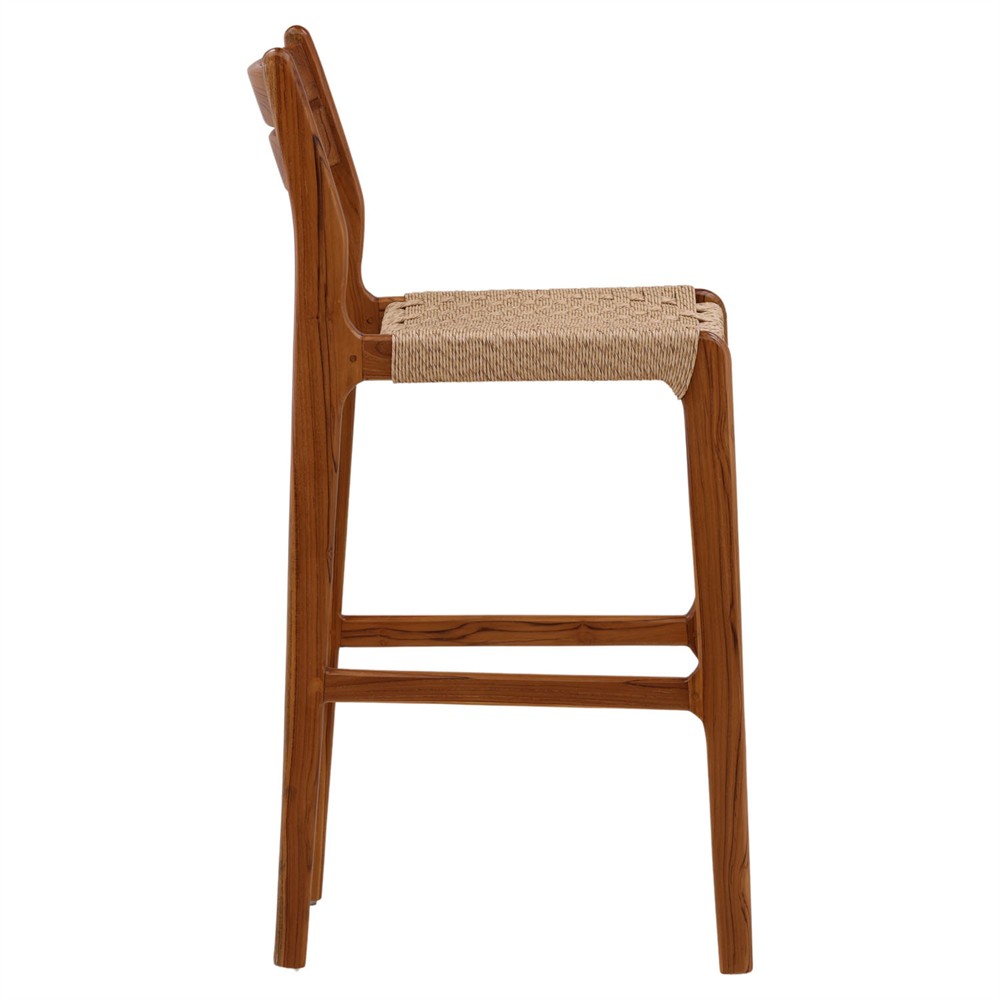 Daphnis Coastal Beach Natural Teak Wood Woven Outdoor Bar Stool|