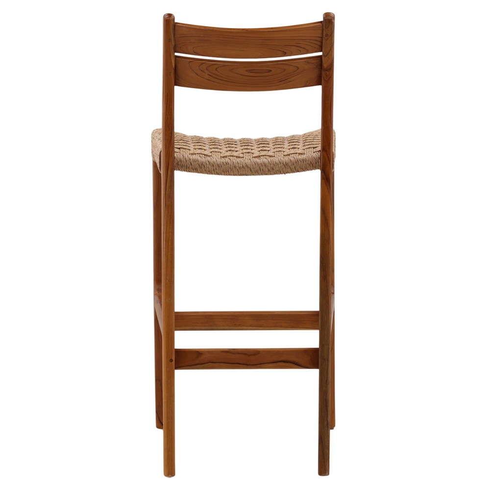Daphnis Coastal Beach Natural Teak Wood Woven Outdoor Bar Stool|