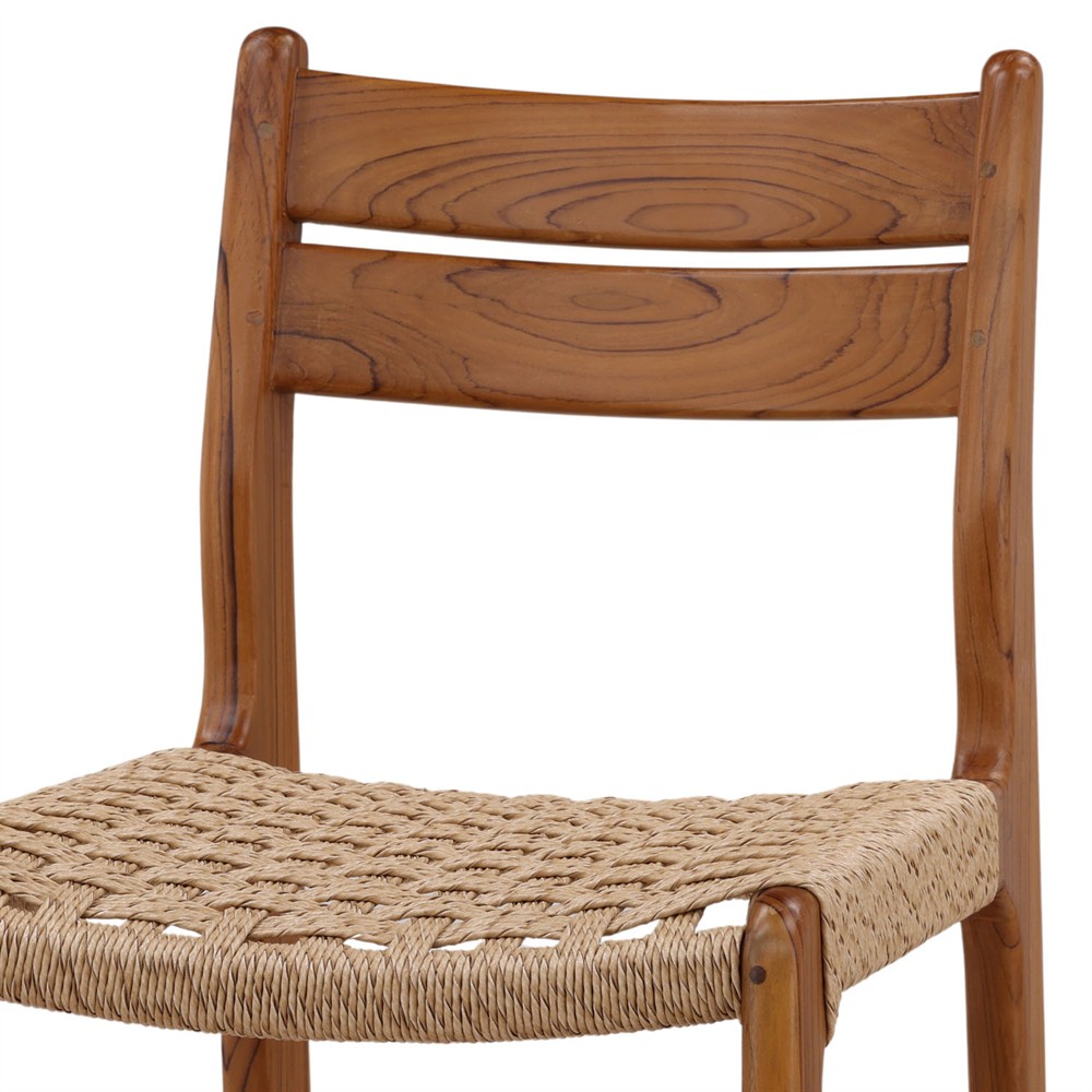 Daphnis Coastal Beach Natural Teak Wood Woven Outdoor Bar Stool|