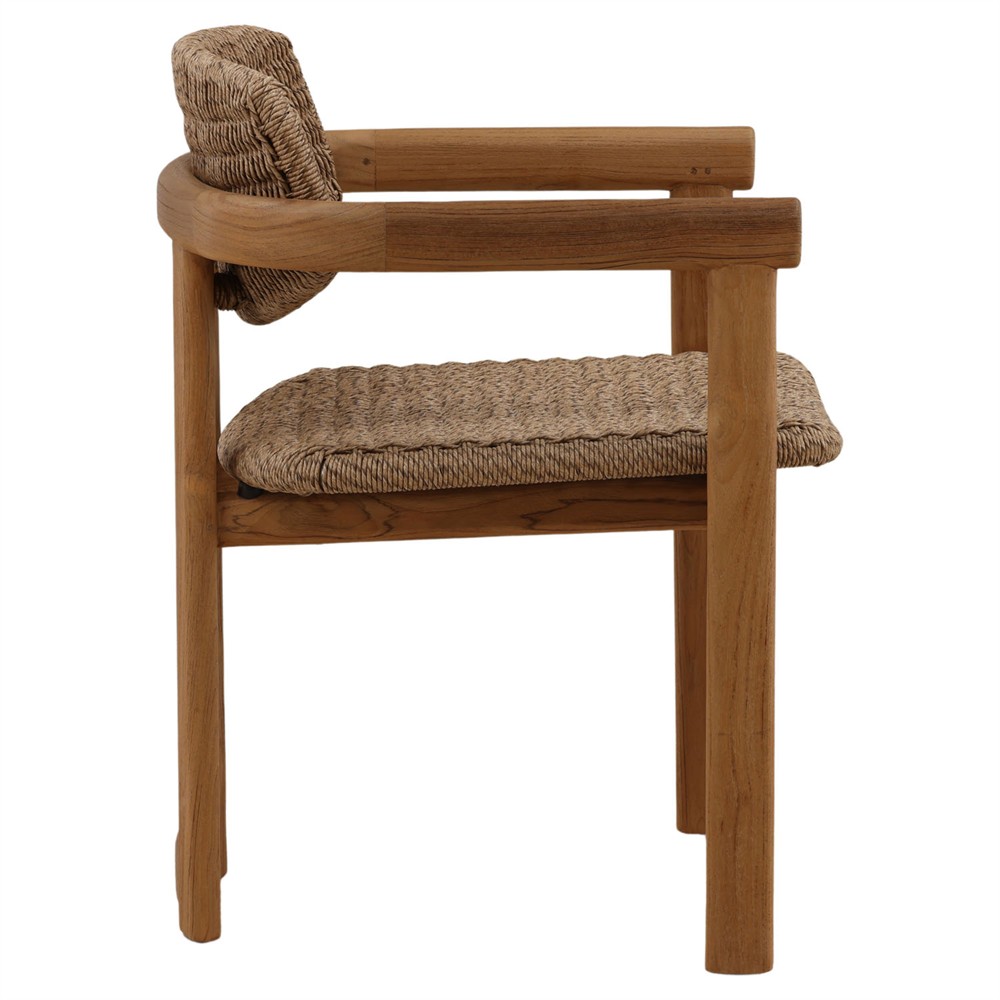 Armande Coastal Beach Brown Woven Wicker Teak Outdoor Dining Arm Chair|