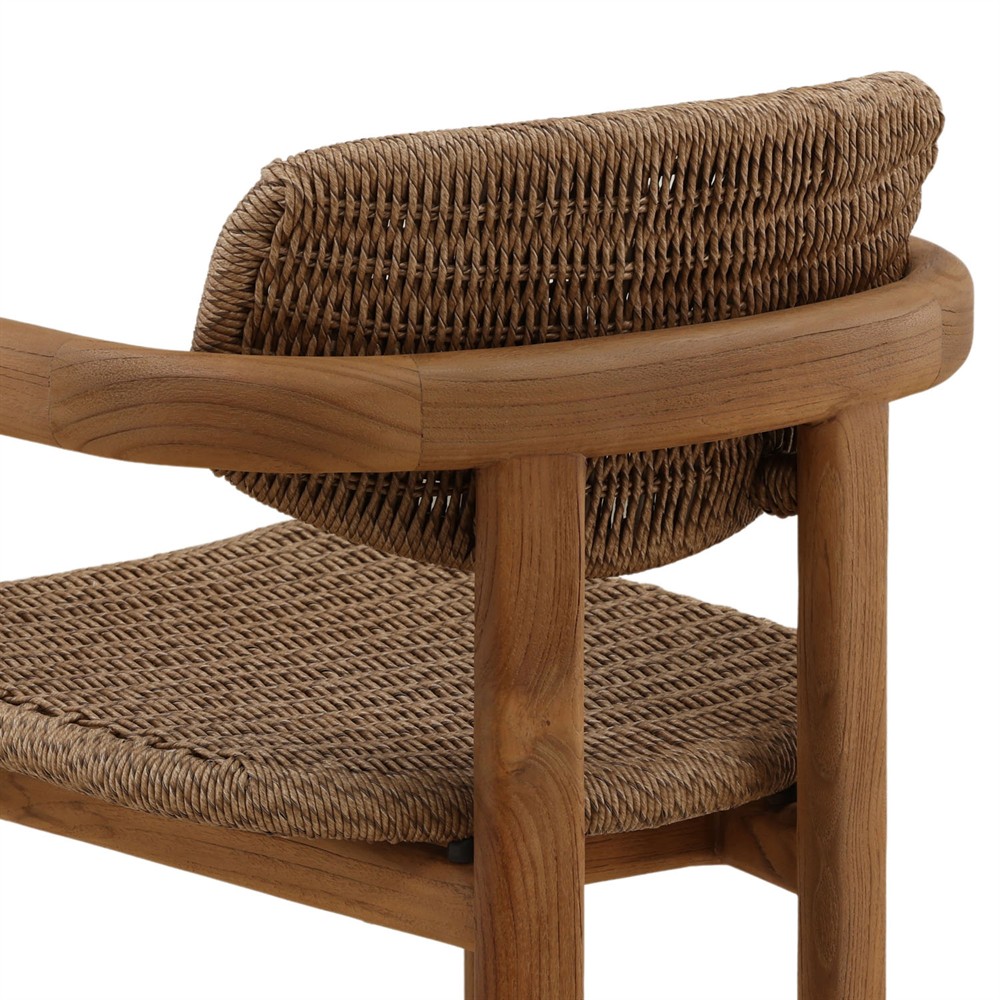 Armande Coastal Beach Brown Woven Wicker Teak Outdoor Dining Arm Chair|