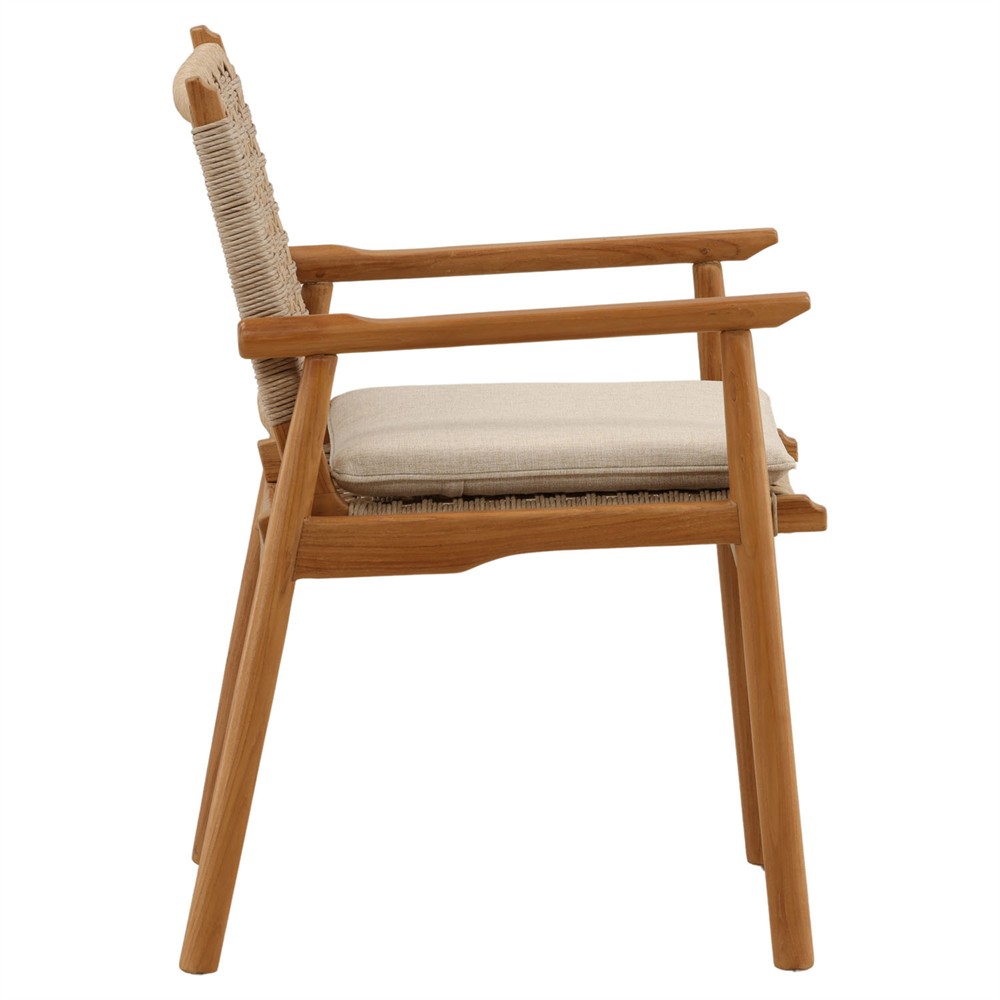 Loane Coastal Beach Sand Woven Wicker Natural Teak Outdoor Dining Arm Chair - Set of 2|
