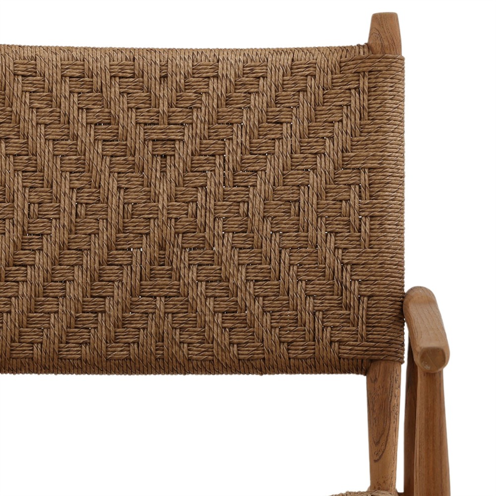 Leandre Coastal Brown Woven Wicker Teak Outdoor Dining Arm Chair - Set of 2|