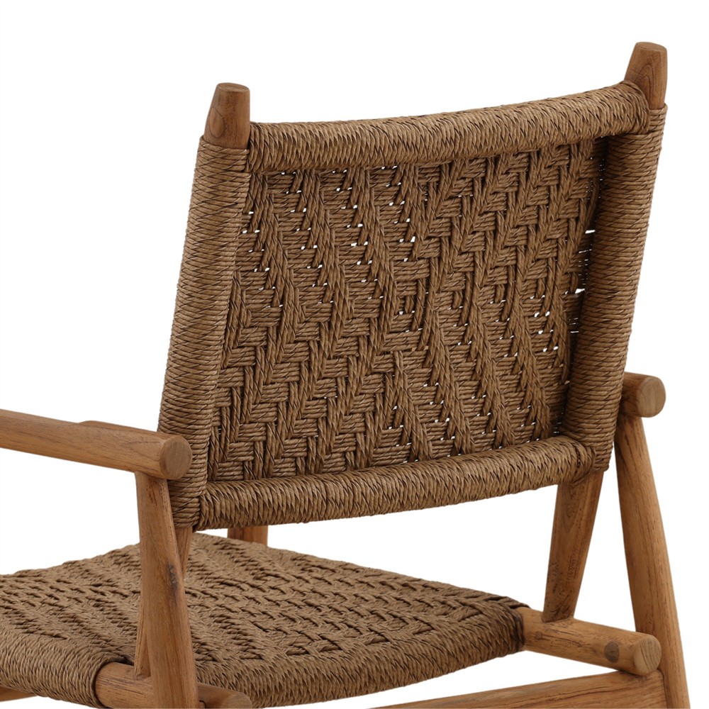 Leandre Coastal Brown Woven Wicker Teak Outdoor Dining Arm Chair - Set of 2|