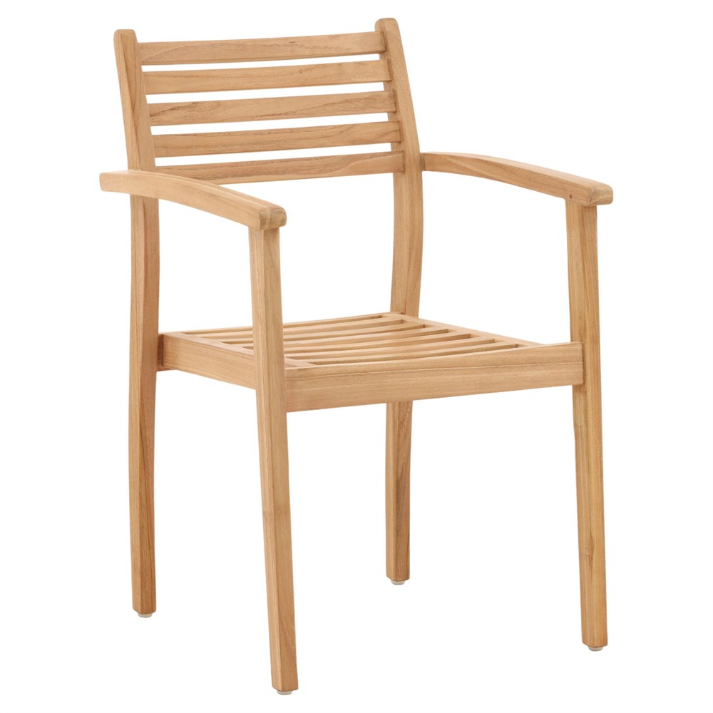 Reane Coastal Beach Natural Teak Outdoor Stackable Dining Arm Chair|