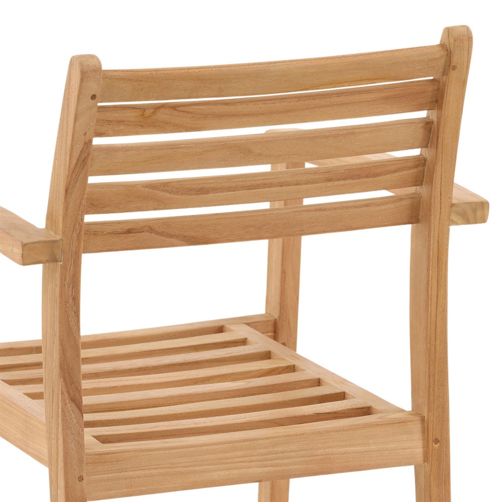 Reane Coastal Beach Natural Teak Outdoor Stackable Dining Arm Chair|