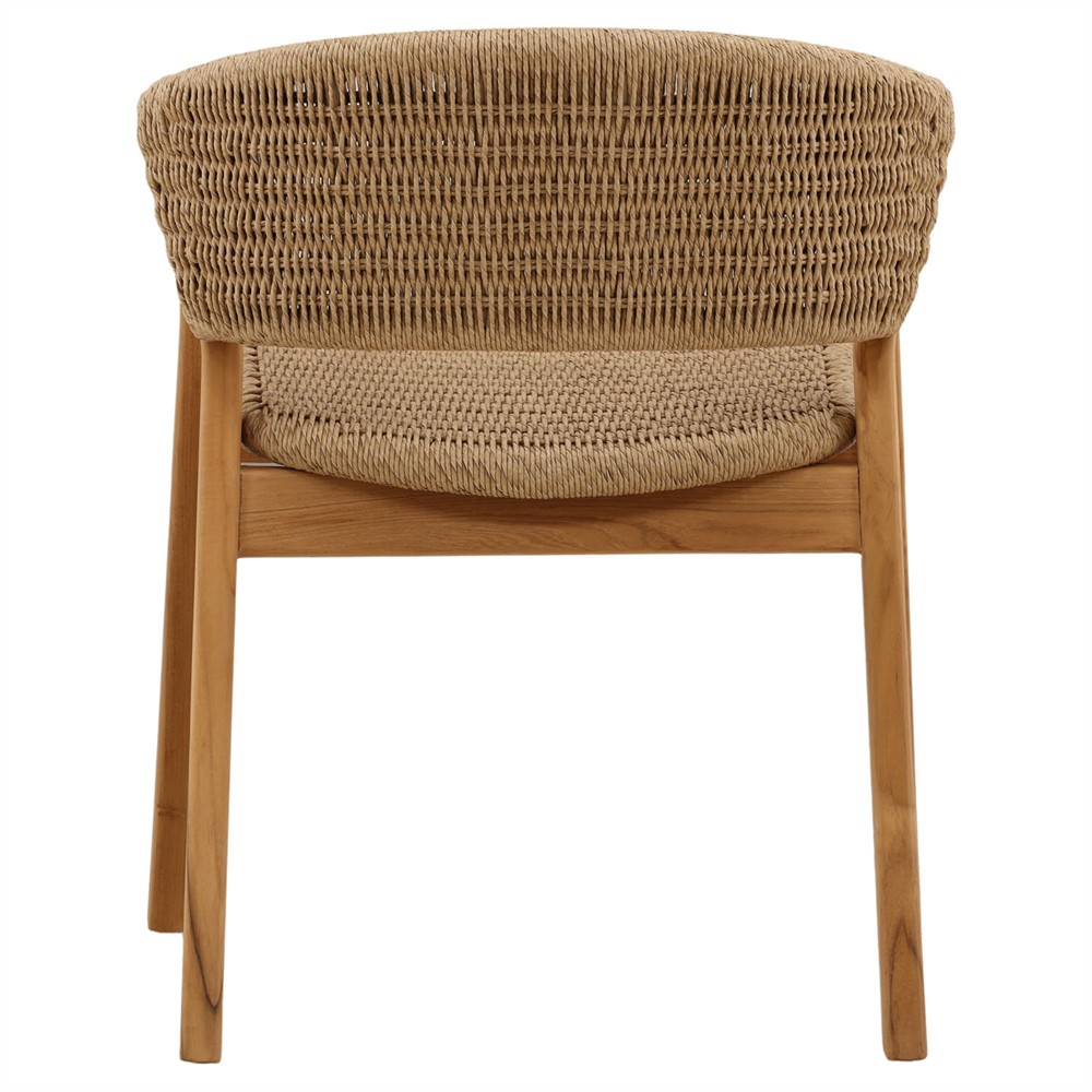 Eulalie Coastal Beach Natural Woven Wicker Teak Outdoor Dining Arm Chair|