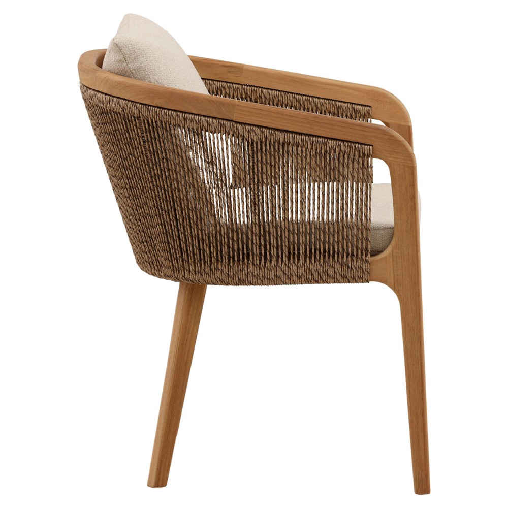 Herminia Coastal Sand Woven Natural Teak Outdoor Dining Arm Chair|