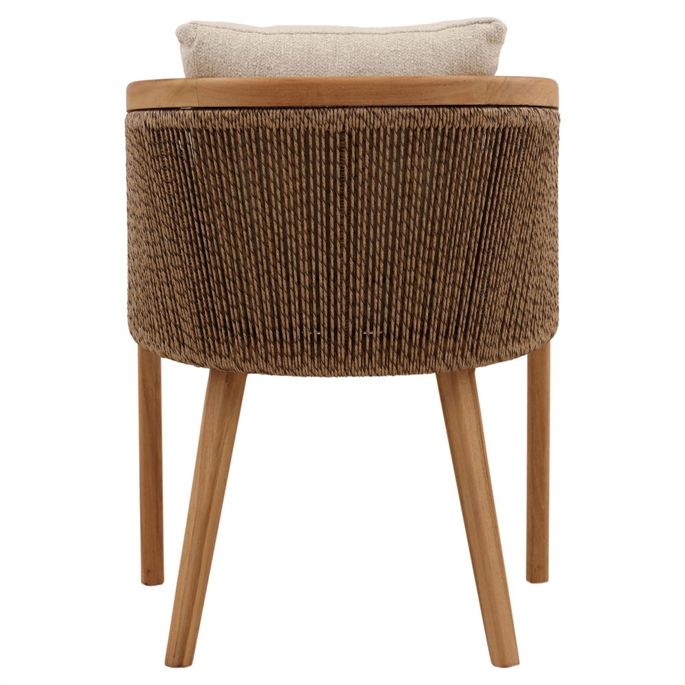 Herminia Coastal Sand Woven Natural Teak Outdoor Dining Arm Chair|