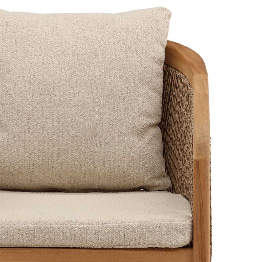 Herminia Coastal Sand Woven Natural Teak Outdoor Dining Arm Chair|