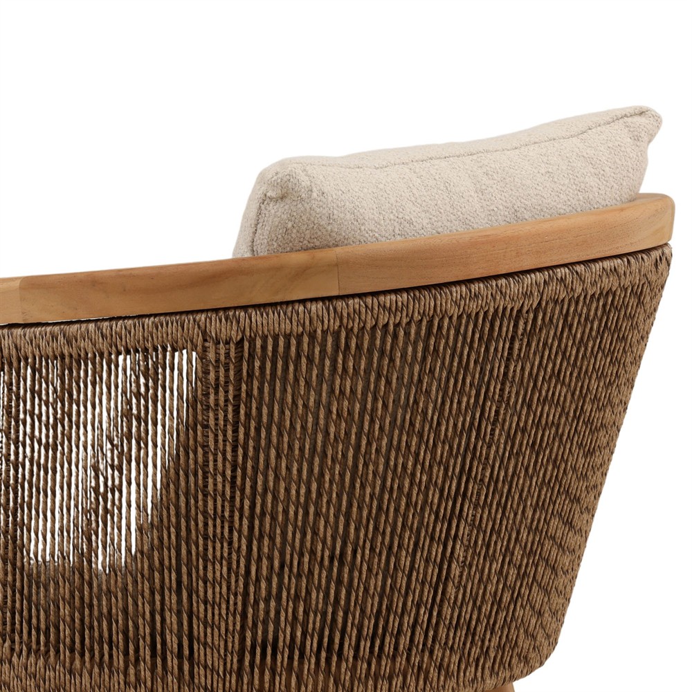 Herminia Coastal Sand Woven Natural Teak Outdoor Dining Arm Chair|