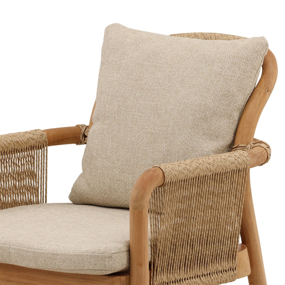 Noelie Coastal Beach Sand Woven Natural Teak Outdoor Dining Arm Chair|