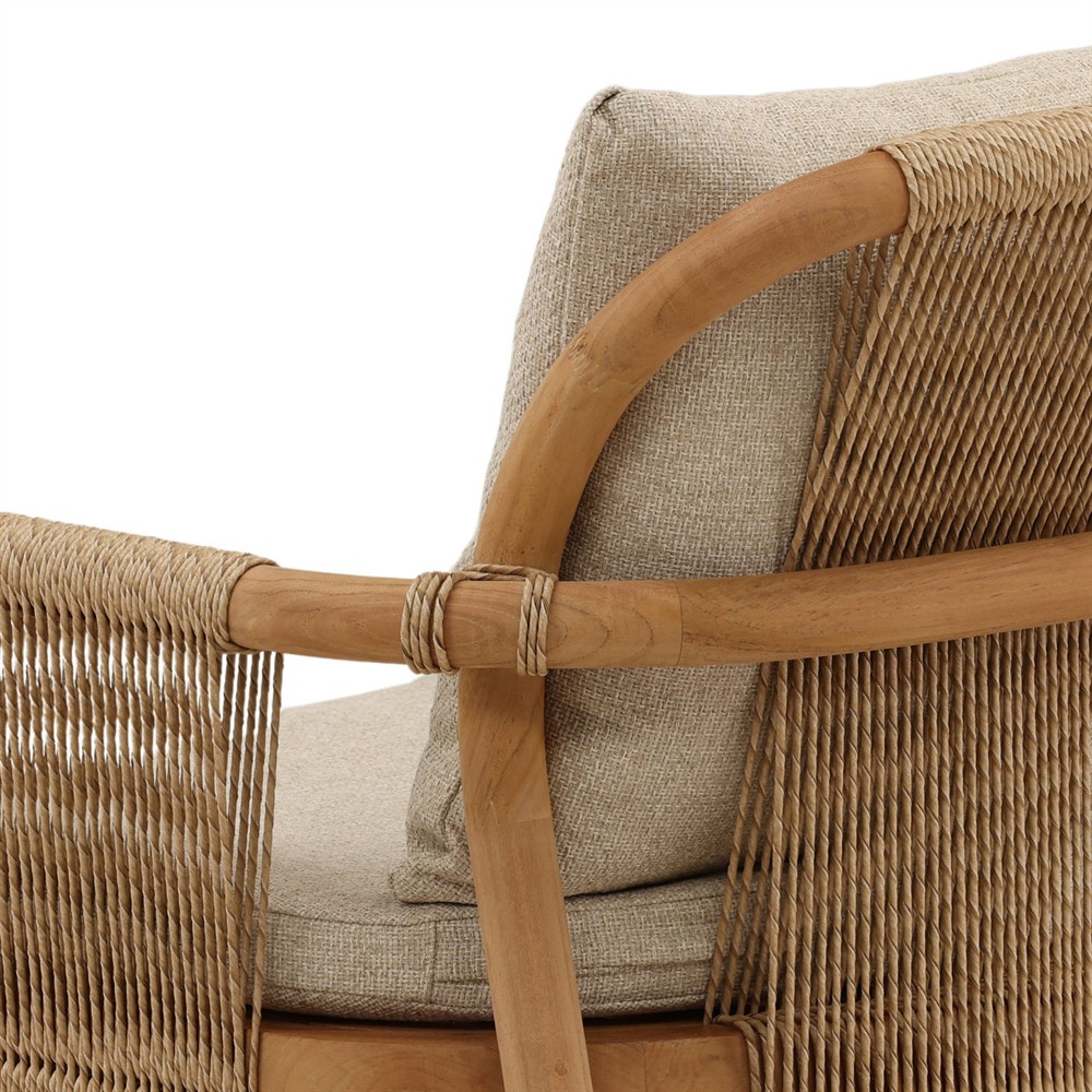 Noelie Coastal Beach Sand Woven Natural Teak Outdoor Dining Arm Chair|