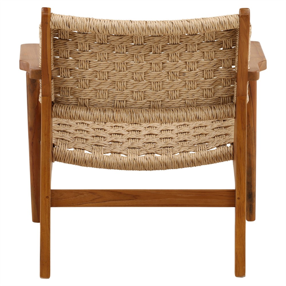 Evariste Coastal Beach Natural Teak Woven Rattan Outdoor Arm Chair|