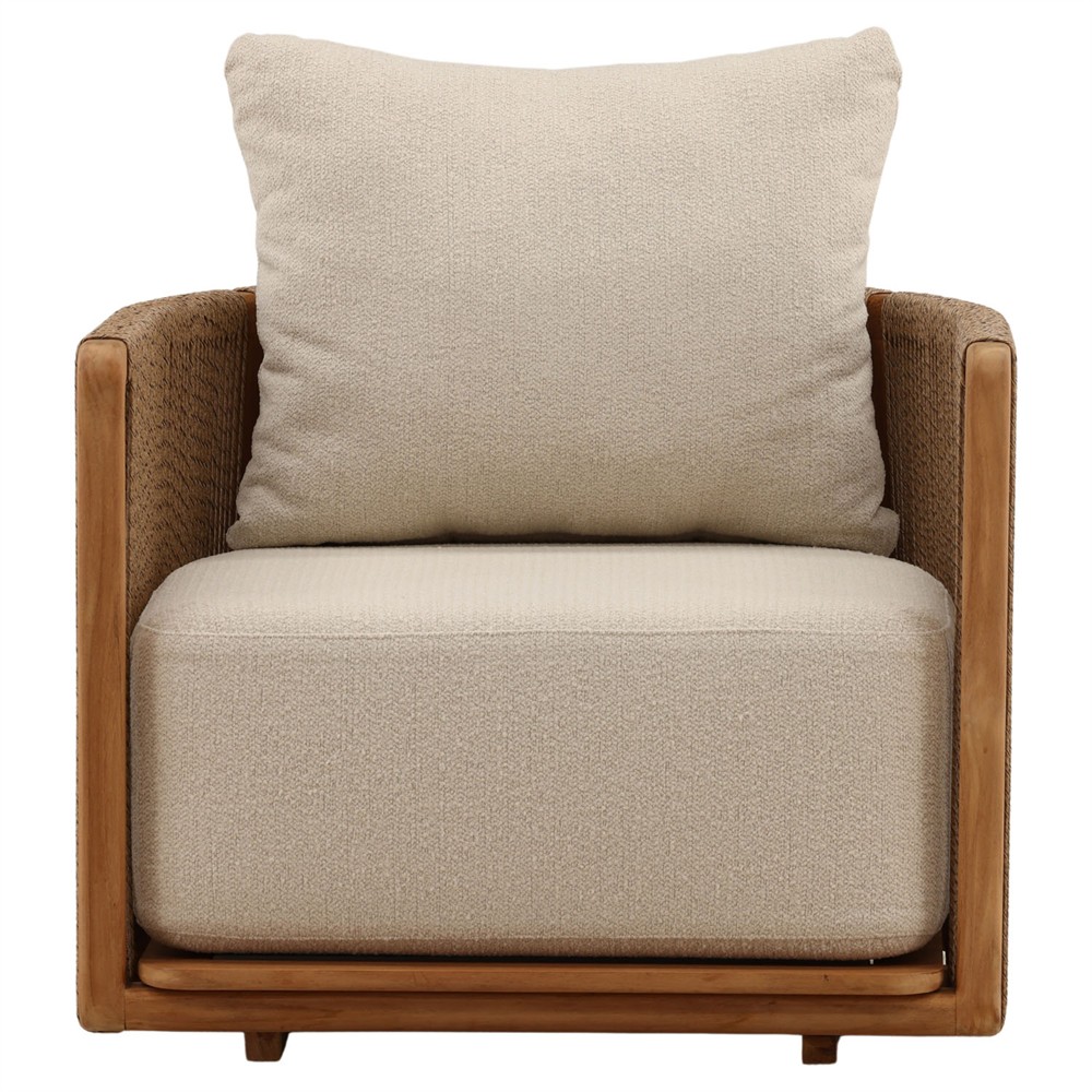 Gaelle Coastal Beach Sand Woven Natural Teak Outdoor Arm Chair|